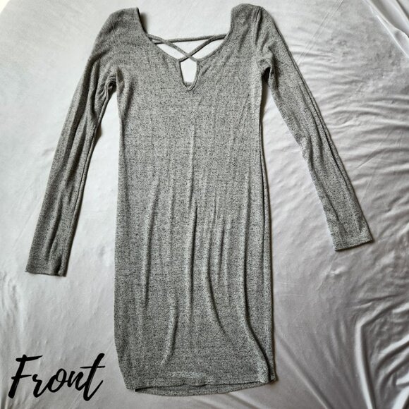 Popular Basics Bershka Gray Long Sleeve Dress | Crisscross Front Detail - Picture 1 of 5